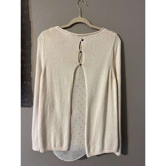 LUCKY Brand Sweater Top M Medium Cream Gold Neat Back Details - Picture 4 of 11